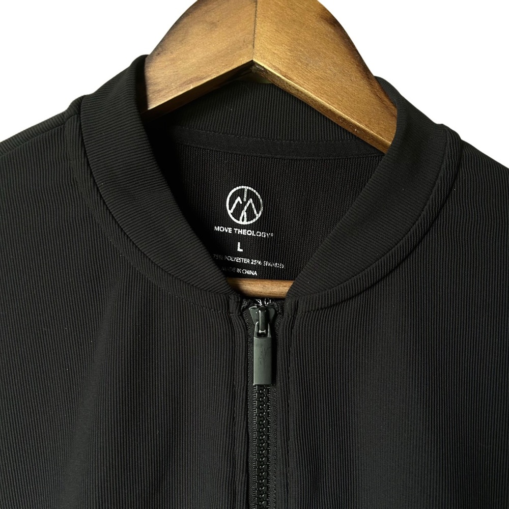 🖤 MOVE THEOLOGY Black Zip-Up Bomber Jacket L SportyVibes - Picture 4 of 10